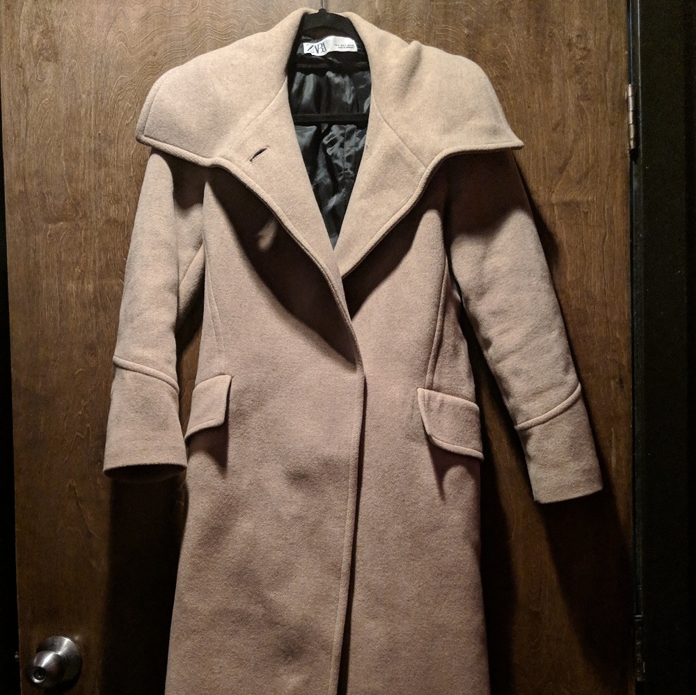 ZARA Viscose Belted Trench Coat (Cream/Tan, SM)